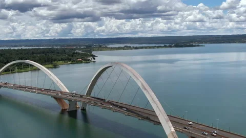 Aerial View of JK Bridge Over Lake Paranoa in Brasilia, Capital of Brazil Stock-Footage 194879154