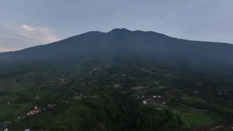 Aerial view of Joglo Java Neglasari and mountains, Indonesia. Stock-Footage 336333416