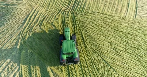 Aerial View Of John Deere Special Tractor Working Green Silage Stock Footage 158329862