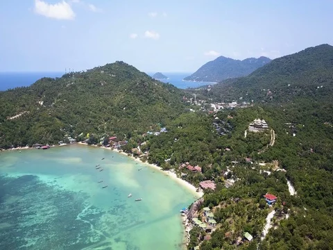 Aerial View: John Suwan highest viewpoint at Koh tao Stock Footage 73596190