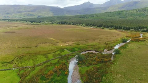 Aerial view of Joyce's river. Connemara region. County Galway, Ireland. Stockbeeldmateriaal 305169380