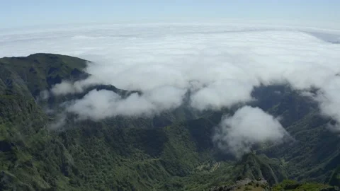 Aerial view of "Juncal" viewpoint in "Pico do Arieiro", Madeira island, Portugal Stock Footage 134418277