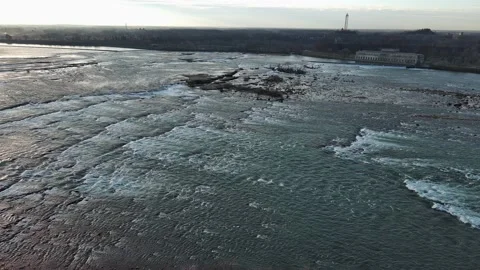 Aerial view of jungle and river during winter in Niagara Falls New York States Stock Footage 232395828