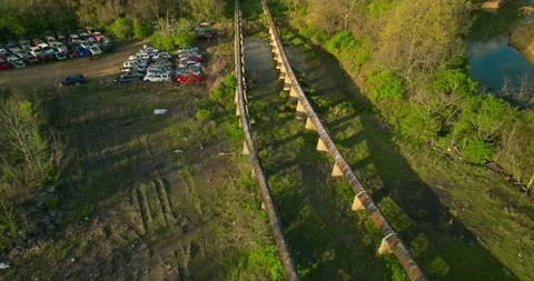 Aerial view of junk yard with stacks of used cars in Fayetteville, Stockbeeldmateriaal 239036694