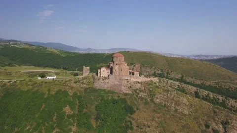 Aerial View Of Jvari Monastery. Fly Backwards. Georgia. 4K Stock Footage 150916789