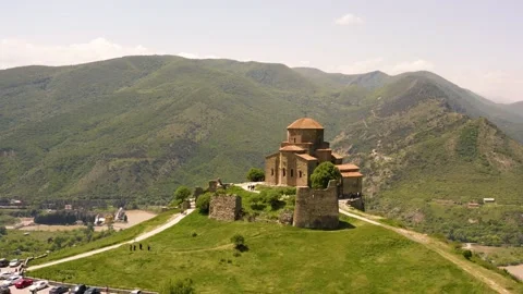Aerial view of Jvari Monastery Video stock 194182605