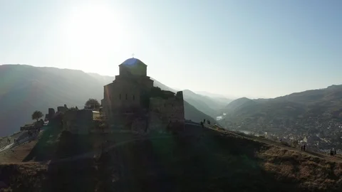 Aerial view of Jvari Monastery on the mount top in Mtskheta city. Stock Footage 123985102