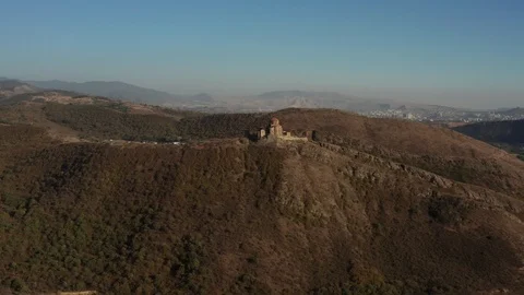 Aerial view of Jvari Monastery in Mtskheta city, Georgia. Stock Footage 123980422