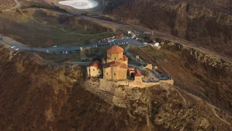 Aerial view Jvari monastery in sunset  4k Vidéo 170721988
