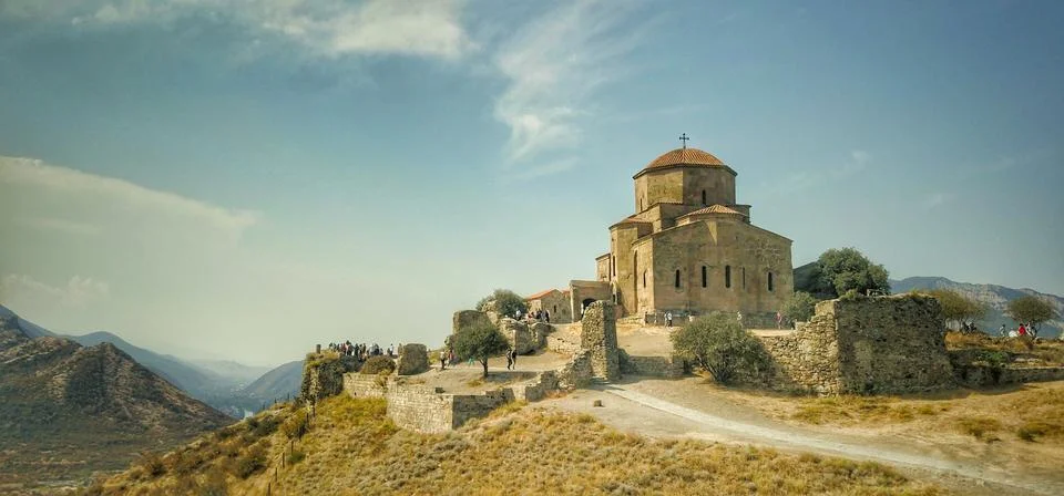 Aerial view of Jvary monastery in Mtskheta, Georgia Foto stock