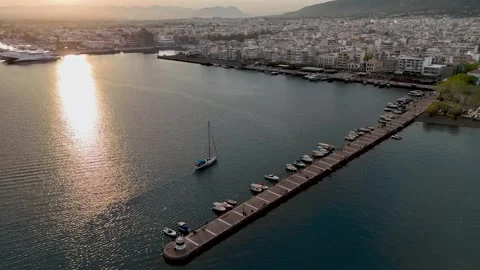 Aerial View of Kalamata Marina at Sunset Stock-Footage 335149727