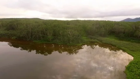 Aerial View Kamchatka. The camera moves back Stock Footage 72607616