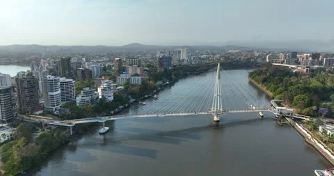 Aerial view of Kangaroo Point Bridge and Brisbane CBD, Brisbane, QLD, Australia Stock Footage 320145872