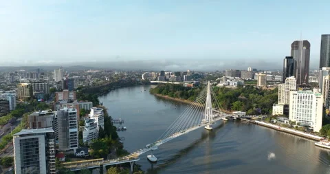 Aerial view of Kangaroo Point Bridge and Brisbane CBD, Brisbane, QLD, Australia Stock Footage 320145935