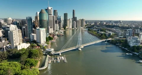 Aerial view of Kangaroo Point Bridge and Brisbane CBD, Brisbane, QLD, Australia Stock Footage 320147487