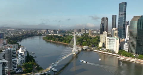 Aerial view of Kangaroo Point Bridge and Brisbane CBD, Brisbane, QLD, Australia Stock Footage 320155251