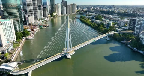 Aerial view of Kangaroo Point Bridge and Brisbane CBD, Brisbane, QLD, Australia Stock Footage 320165111