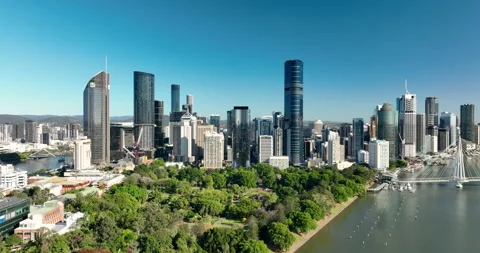 Aerial view of Kangaroo Point Bridge and Brisbane CBD, Brisbane, QLD, Australia Stock Footage 320165666