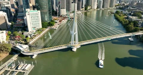 Aerial view of Kangaroo Point Bridge and Brisbane CBD, Brisbane, QLD, Australia Stock Footage 320166341