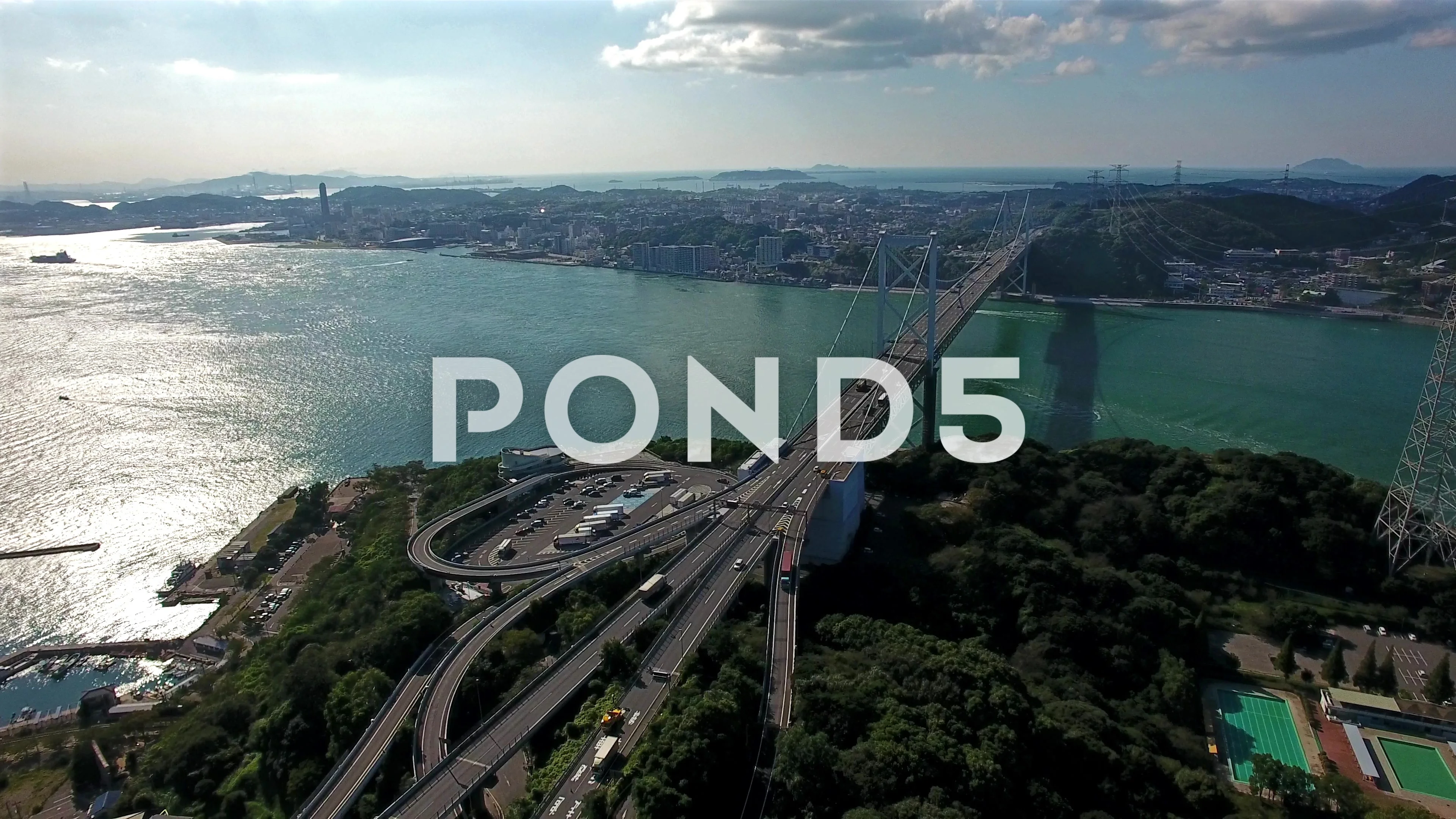 Aerial View Of Kanmon Bridge And Citysca Stock Video Pond5