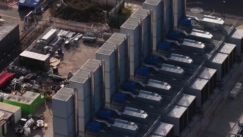 Aerial view of Kao Data cooling infrastructure in United Kingdom. Stock Footage 346787175