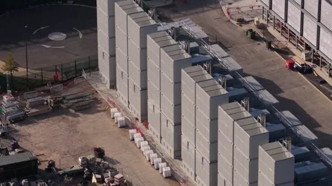 Aerial view of Kao Data facility in Harlow, United Kingdom. Stock Footage 346787190