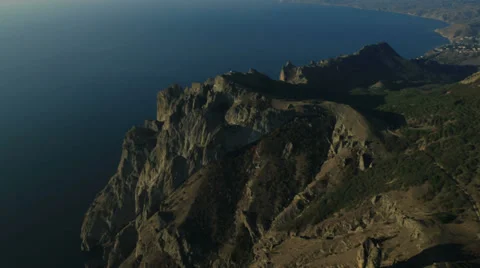Aerial View: Kara Dag Mountain. Crimea, Ukraine. Summer 2013 Stock Footage 35449995