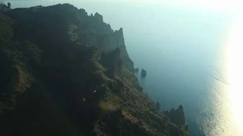 Aerial View: Kara Dag Mountain. Crimea, Ukraine. Summer 2013 Stock Footage 35450660