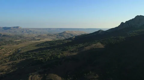 Aerial View: Kara Dag Mountain. Crimea, Ukraine. Summer 2013 Stock Footage 35451113