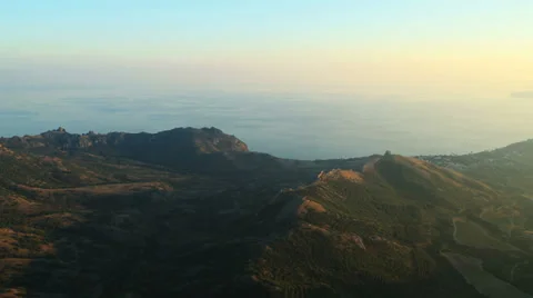 Aerial View: Kara Dag Mountain. Crimea, Ukraine. Summer 2013 Stock Footage 35540090