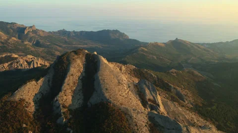 Aerial View: Kara Dag Mountain. Crimea, Ukraine. Summer 2013 Stock Footage 35540262