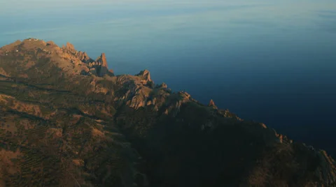 Aerial View: Kara Dag Mountain. Crimea, Ukraine. Summer 2013 Stock Footage 35540528