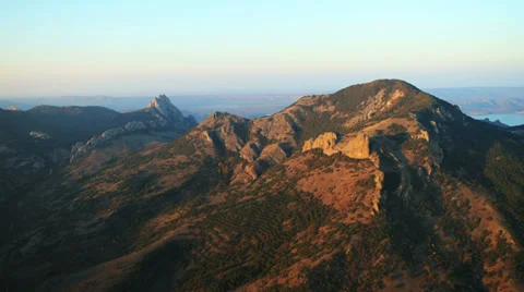 Aerial View: Kara Dag Mountain. Crimea, Ukraine. Summer 2013 Stock Footage 35540729