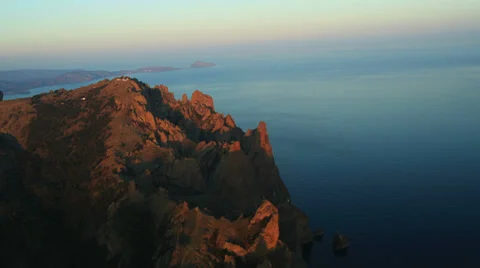 Aerial View: Kara Dag Mountain. Crimea, Ukraine. Summer 2013 Stock Footage 35565930
