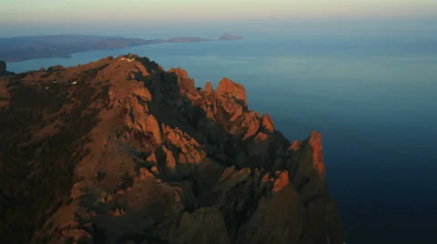Aerial View: Kara Dag Mountain. Crimea, Ukraine. Summer 2013 Stock Footage 35566056