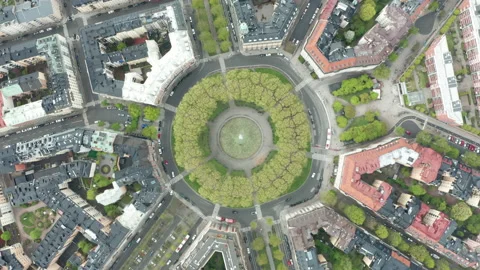 Aerial view Karlaplan Park, Square and Fountain in Stockholm, Sweden Stock Footage 131530616