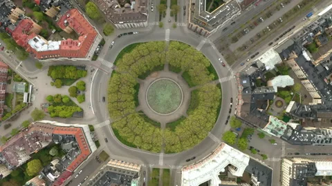 Aerial view Karlaplan Park, Square and Fountain in Stockholm, Sweden. Stock Footage 133396178