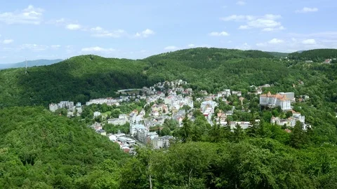 Aerial view to the Karlovy Vary (Carlsbad) Stock Footage