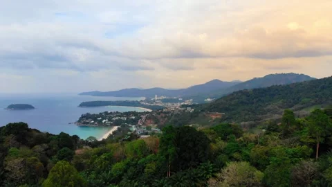 Aerial view from Karon View Point, Karon, Kata and Kata Noi beaches, turquoise Stock Footage 246107452