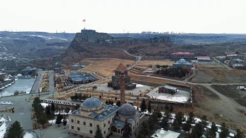 Aerial view Kars Square Mosque Turkey Stock Footage 328244441