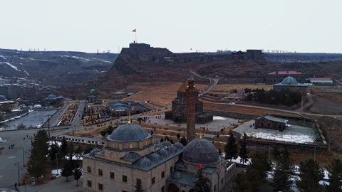 Aerial view Kars Square Mosque Turkey Stock Footage 328244470