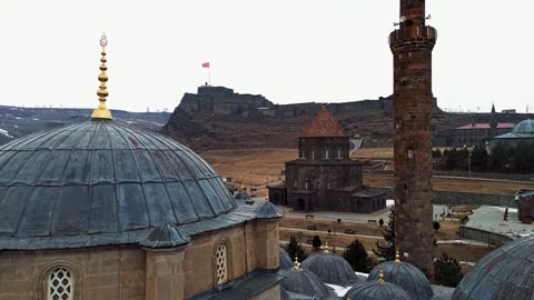 Aerial view Kars Square Mosque Turkey Stock Footage 328249007