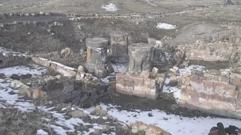 Aerial view of Kars Sudden Ruins. 4K Footage in Turkey Stock Footage 144084676