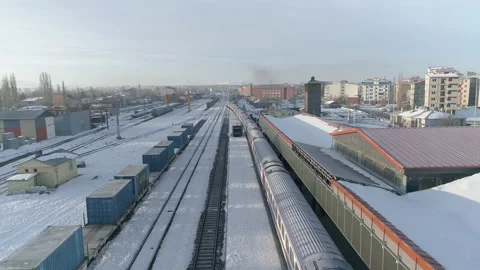 Aerial view of Kars Train Station in Turkey Stock Footage 144085322