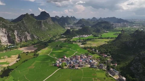 Aerial view of karst peak forest city in Guilin, Guangxi Stock Footage 307095404