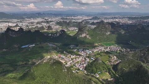 Aerial view of karst peak forest city in Guilin, Guangxi Stock Footage 307095411