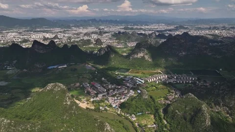 Aerial view of karst peak forest city in Guilin, Guangxi Video stock 307095418