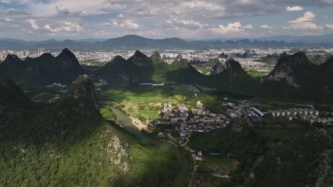 Aerial view of karst peak forest city in Guilin, Guangxi Video stock 307095491