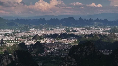 Aerial view of karst peak forest city in Guilin, Guangxi Stock Footage 307095509