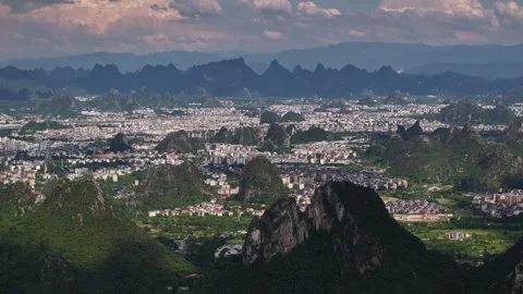 Aerial view of karst peak forest city in Guilin, Guangxi Vídeo Stock 307095513